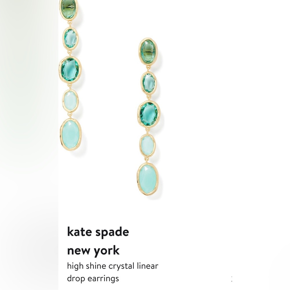 Kate space high shine linear crystal drop earrings green multi. NWOT